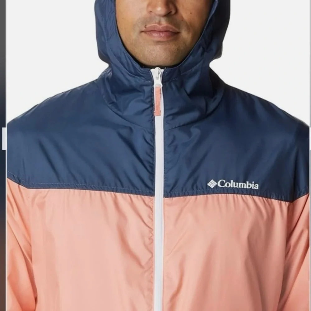 Columbia Men's Flash Challenger Novelty Windbreaker Jacket in Coral/Navy Size XL - Picture 7 of 9